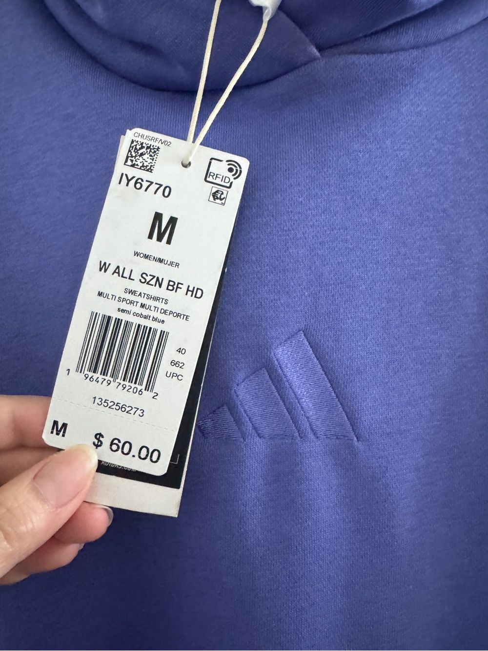 NWT adidas Women's ALL SZN Fleece Boyfriend Hoodie sz M in semi cobalt blue - Picture 3 of 9